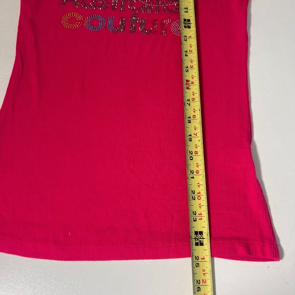 Coogi Y2K T-Shirt Womens L Hot Pink Short Sleeve Stretch Rhinestone Ribbed USA - Picture 7 of 8